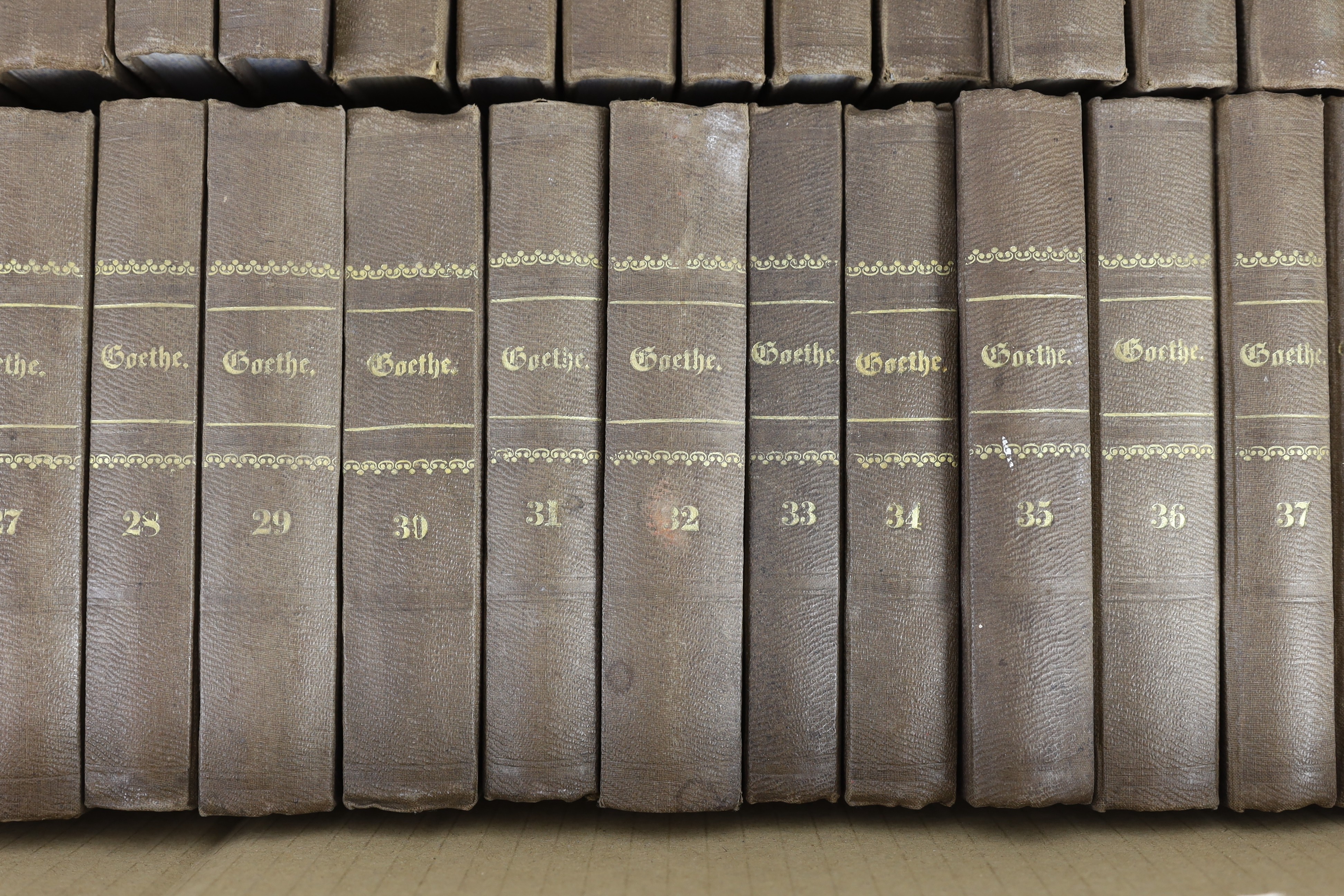 Goethe, Johanna Wolfgang - The Works in German, 35 vols (of 40), 12mo, half cloth, gilt embossed spines, Cotta’scher Verlag, Stuttgart and Augsburg, 1855